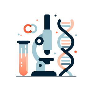 Minimalistic illustration representing Chlamydia and Gonorrhea testing with symbolic medical objects in blue and orange accents